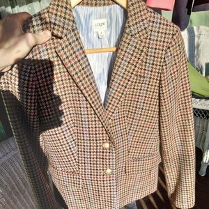 EUC J Crew Factory camel houndstooth schoolboy blazer, size 2